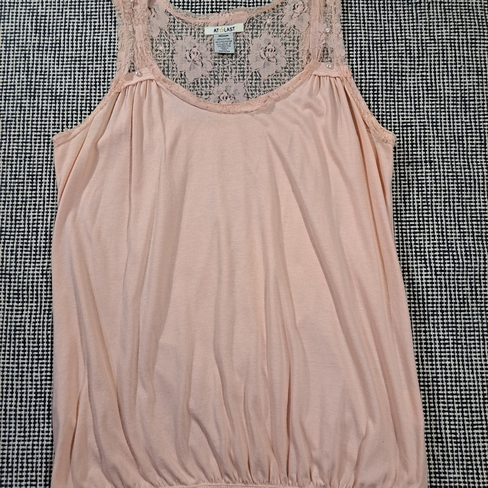 Lace Trim Blush Pink Women's Top